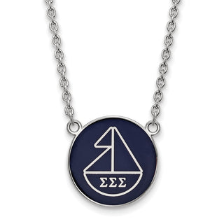 Sterling Silver Rhodium-plated LogoArt Sigma Sigma Sigma Sorority Symbol Large Color Enamel Pendant 18 inch Necklace SS043SSS-18