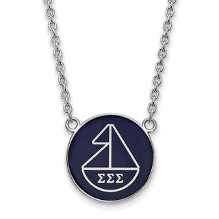 Sterling Silver Rhodium-plated LogoArt Sigma Sigma Sigma Sorority Symbol Large Color Enamel Pendant 18 inch Necklace SS043SSS-18