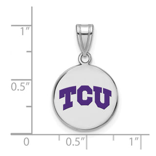 Sterling Silver Rhodium-plated LogoArt Texas Christian University T-C-U Medium Enameled Disc Pendant