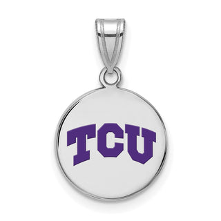 Sterling Silver Rhodium-plated LogoArt Texas Christian University T-C-U Medium Enameled Disc Pendant
