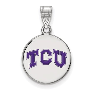 Sterling Silver Rhodium-plated LogoArt Texas Christian University T-C-U Medium Enameled Disc Pendant
