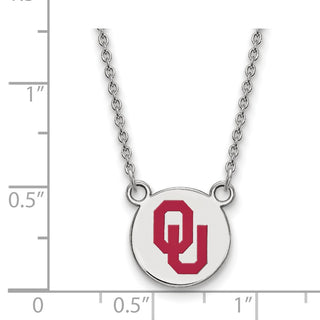 Sterling Silver Rhodium-plated LogoArt University of Oklahoma O-U Small Enameled Disc Pendant 18 inch Necklace