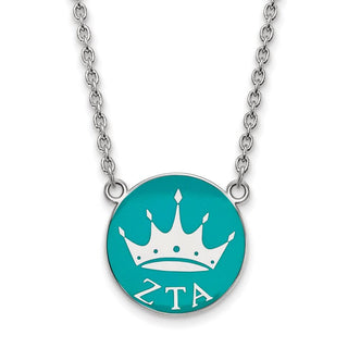 Sterling Silver Rhodium-plated LogoArt Zeta Tau Alpha Sorority Symbol Large Color Enamel Pendant 18 inch Necklace