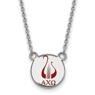 Sterling Silver Rhodium-plated LogoArt Alpha Chi Omega Sorority Symbol Small Color Enamel Pendant 18 inch Necklace SS044ACO-18