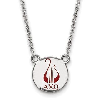 Sterling Silver Rhodium-plated LogoArt Alpha Chi Omega Sorority Symbol Small Color Enamel Pendant 18 inch Necklace SS044ACO-18