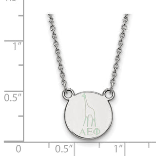 Sterling Silver Alpha Epsilon Phi Sorority Pendant Necklace - Extra Small Symbol Enamel, 18in Chain, Pendant Size 12 x 12mm, Rhodium-Plated