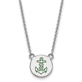 Sterling Silver Rhodium-plated LogoArt Alpha Sigma Tau Sorority Symbol Small Color Enamel Pendant 18 inch Necklace SS044ALS-18