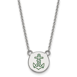 Sterling Silver Rhodium-plated LogoArt Alpha Sigma Tau Sorority Symbol Small Color Enamel Pendant 18 inch Necklace SS044ALS-18