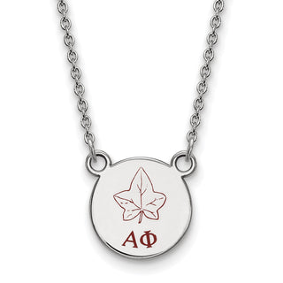 Sterling Silver Rhodium-plated LogoArt Alpha Phi Sorority Symbol Small Color Enamel Pendant 18 inch Necklace SS044APH-18
