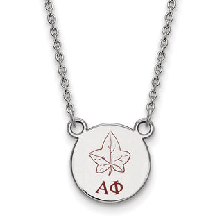 Sterling Silver Rhodium-plated LogoArt Alpha Phi Sorority Symbol Small Color Enamel Pendant 18 inch Necklace SS044APH-18