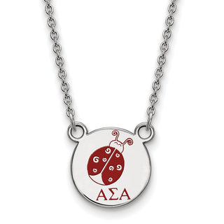 Sterling Silver Rhodium-plated LogoArt Alpha Sigma Alpha Sorority Symbol Small Color Enamel Pendant 18 inch Necklace SS044ASI-18
