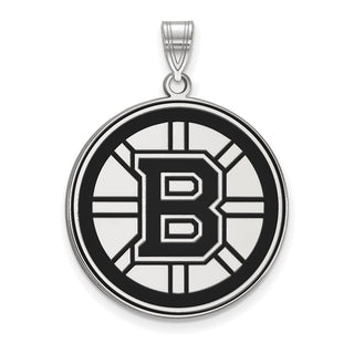 Sterling Silver Rhodium-plated NHL LogoArt Boston Bruins Extra Large Enameled Pendant