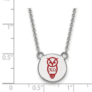 Sterling Silver Rhodium-plated LogoArt Chi Omega Sorority Symbol Small Color Enamel Pendant 18 inch Necklace SS044CHO-18