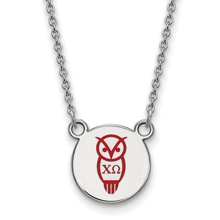 Sterling Silver Rhodium-plated LogoArt Chi Omega Sorority Symbol Small Color Enamel Pendant 18 inch Necklace SS044CHO-18