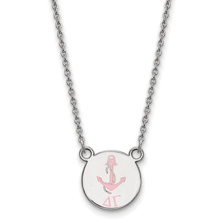 Sterling Silver Rhodium-plated LogoArt Delta Gamma Sorority Symbol Small Color Enamel Pendant 18 inch Necklace SS044DG-18