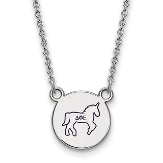Sterling Silver Rhodium-plated LogoArt Delta Phi Epsilon Sorority Symbol Small Color Enamel Pendant 18 inch Necklace SS044DPH-18