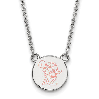 Sterling Silver Rhodium-plated LogoArt Delta Zeta Sorority Symbol Small Color Enamel Pendant 18 inch Necklace SS044DZ-18
