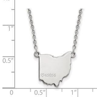 Sterling Silver Rhodium-plated LogoArt Miami University Ohio Shape Zip Code Pendant 18 inch Necklace