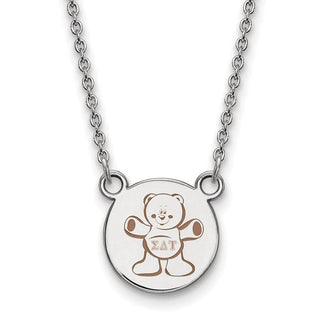 Sterling Silver Rhodium-plated LogoArt Sigma Delta Tau Sorority Symbol Small Color Enamel Pendant 18 inch Necklace SS044SDT-18