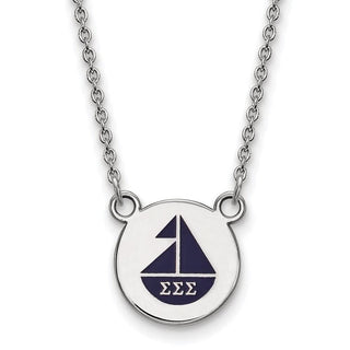 Sterling Silver Rhodium-plated LogoArt Sigma Sigma Sigma Sorority Symbol Small Color Enamel Pendant 18 inch Necklace SS044SSS-18