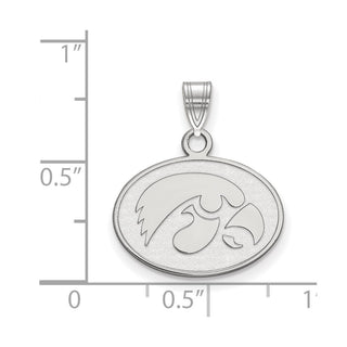 Sterling Silver Rhodium-plated LogoArt University of Iowa Hawk Small Oval Pendant