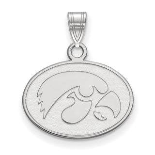 Sterling Silver Rhodium-plated LogoArt University of Iowa Hawk Small Oval Pendant