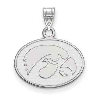 10k White Gold LogoArt University of Iowa Hawk Small Oval Pendant