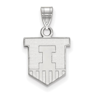 Sterling Silver Rhodium-plated LogoArt University of Illinois Victory Badge Small Pendant