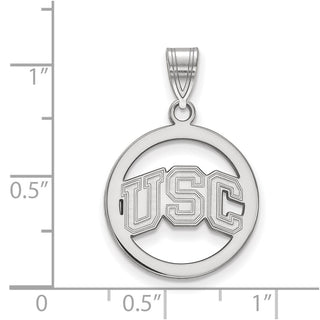 Sterling Silver Rhodium-plated LogoArt University of Southern California U-S-C Medium Circle Pendant