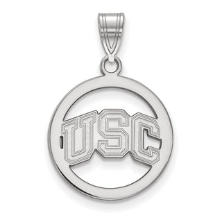 Sterling Silver Rhodium-plated LogoArt University of Southern California U-S-C Medium Circle Pendant