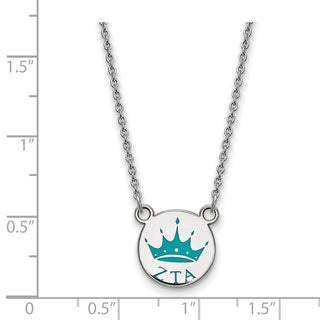 Sterling Silver Rhodium-plated LogoArt Zeta Tau Alpha Sorority Symbol Small Color Enamel Pendant 18 inch Necklace SS044ZTA-18