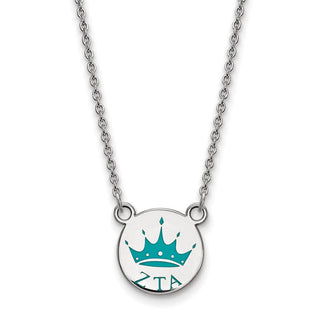 Sterling Silver Rhodium-plated LogoArt Zeta Tau Alpha Sorority Symbol Small Color Enamel Pendant 18 inch Necklace SS044ZTA-18