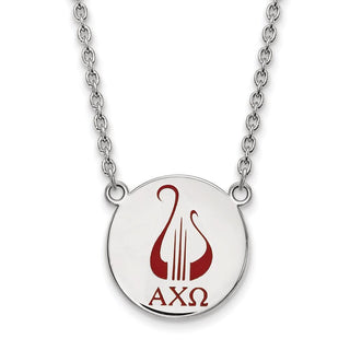 Sterling Silver Rhodium-plated LogoArt Alpha Chi Omega Sorority Symbol Large Color Enamel Pendant 18 inch Necklace SS045ACO-18
