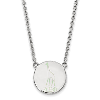 Sterling Silver Rhodium-plated LogoArt Alpha Epsilon Phi Sorority Symbol Large Color Enamel Pendant 18 inch Necklace