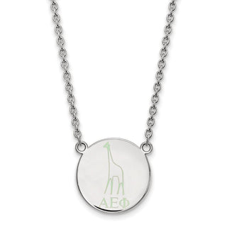 Sterling Silver Rhodium-plated LogoArt Alpha Epsilon Phi Sorority Symbol Large Color Enamel Pendant 18 inch Necklace