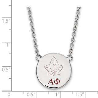 Sterling Silver Alpha Phi Sorority Pendant Necklace - Large Symbol Enamel, 18in Chain, Pendant Size 19 x 19mm, Rhodium-Plated