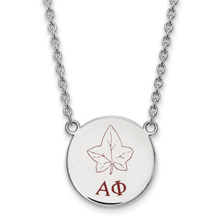 Sterling Silver Rhodium-plated LogoArt Alpha Phi Sorority Symbol Large Color Enamel Pendant 18 inch Necklace