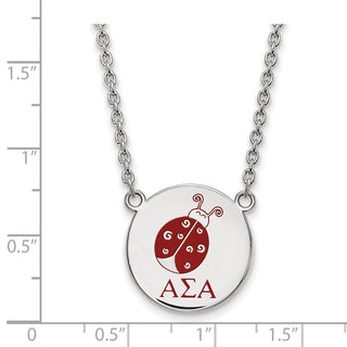 Sterling Silver Rhodium-plated LogoArt Alpha Sigma Alpha Sorority Symbol Large Color Enamel Pendant 18 inch Necklace SS045ASI-18