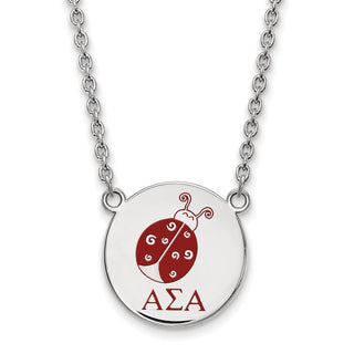 Sterling Silver Rhodium-plated LogoArt Alpha Sigma Alpha Sorority Symbol Large Color Enamel Pendant 18 inch Necklace SS045ASI-18