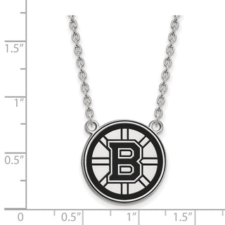 Sterling Silver Rhodium-plated NHL LogoArt Boston Bruins Large Enameled Pendant 18 inch Necklace