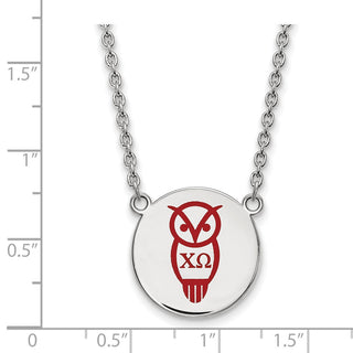 Sterling Silver Rhodium-plated LogoArt Chi Omega Sorority Symbol Large Color Enamel Pendant 18 inch Necklace SS045CHO-18