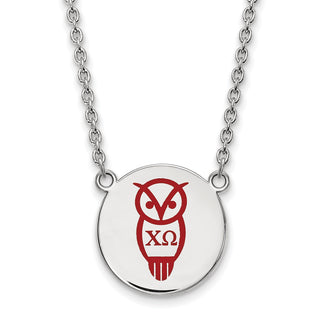Sterling Silver Rhodium-plated LogoArt Chi Omega Sorority Symbol Large Color Enamel Pendant 18 inch Necklace SS045CHO-18