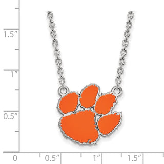 Sterling Silver Rhodium-plated LogoArt Clemson University Tiger Paw Large Enameled Pendant 18 inch Necklace