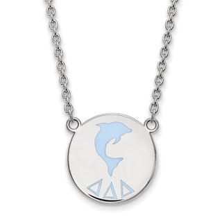 Sterling Silver Rhodium-plated LogoArt Delta Delta Delta Sorority Symbol Large Color Enamel Pendant 18 inch Necklace SS045DDD-18
