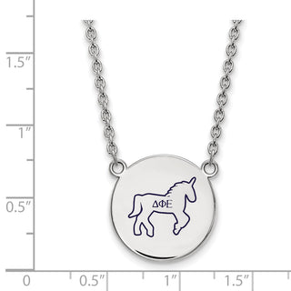 Sterling Silver Rhodium-plated LogoArt Delta Phi Epsilon Sorority Symbol Large Color Enamel Pendant 18 inch Necklace SS045DPH-18