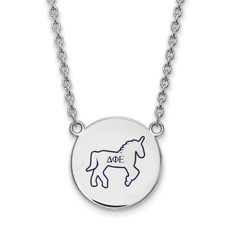 Sterling Silver Rhodium-plated LogoArt Delta Phi Epsilon Sorority Symbol Large Color Enamel Pendant 18 inch Necklace SS045DPH-18