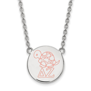 Sterling Silver Rhodium-plated LogoArt Delta Zeta Sorority Symbol Large Color Enamel Pendant 18 inch Necklace SS045DZ-18