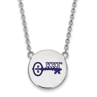 Sterling Silver Rhodium-plated LogoArt Kappa Kappa Gamma Sorority Symbol Large Color Enamel Pendant 18 inch Necklace SS045KKG-18