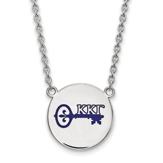 Sterling Silver Rhodium-plated LogoArt Kappa Kappa Gamma Sorority Symbol Large Color Enamel Pendant 18 inch Necklace SS045KKG-18