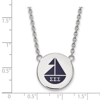 Sterling Silver Rhodium-plated LogoArt Sigma Sigma Sigma Sorority Symbol Large Color Enamel Pendant 18 inch Necklace SS045SSS-18